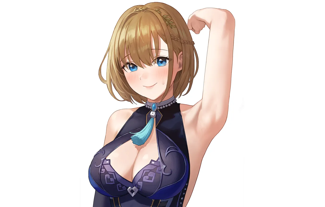 Photo wallpaper sexy, Stretch, boobs, anime, short hair, babe, armpit, armpits