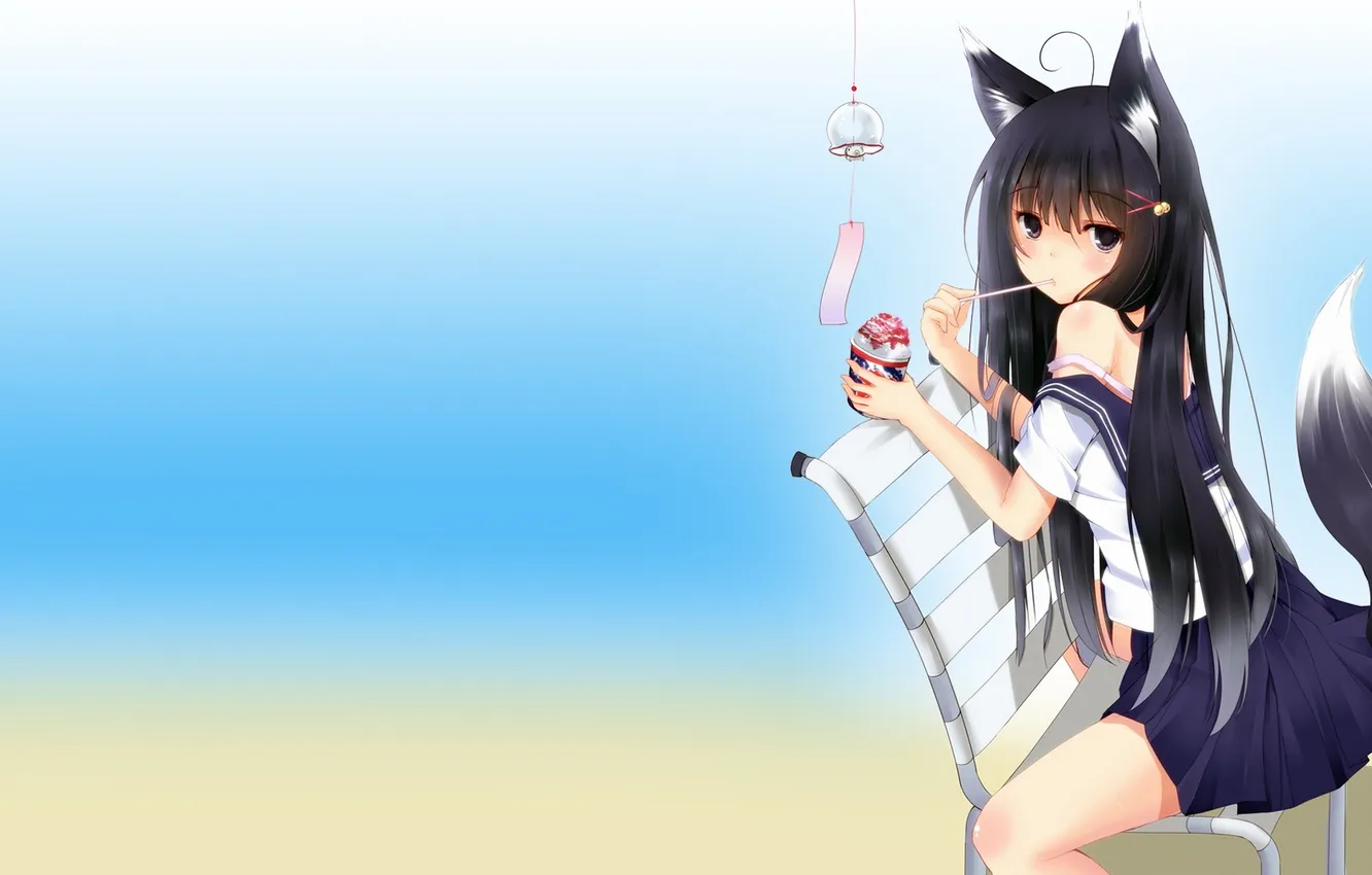 Photo wallpaper mood, anime, ice cream, girl, neko