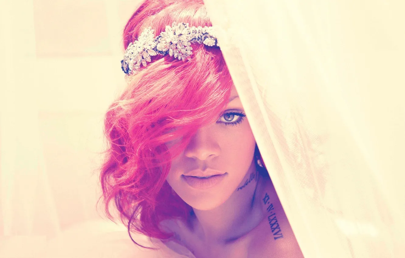 Photo wallpaper eyes, tattoo, Rihanna, red hair