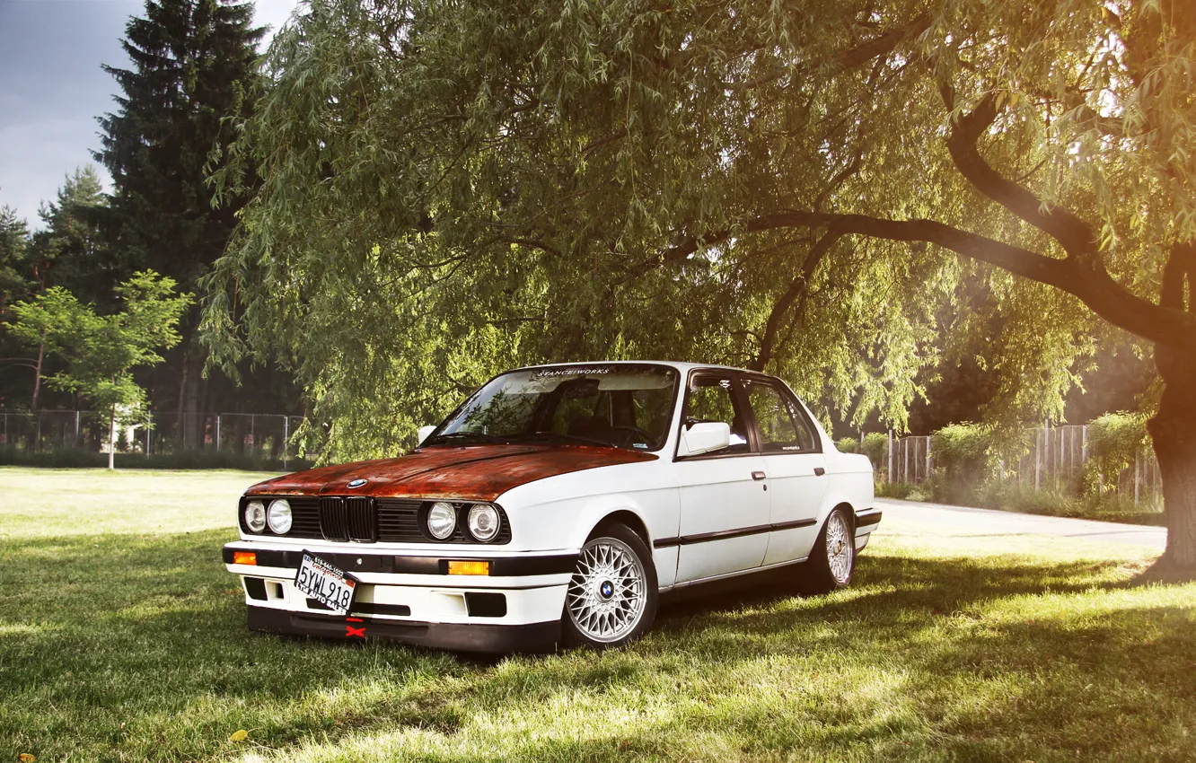 Photo wallpaper BMW, BMW, white, tuning, bbs, E30, The 3 series, rusty