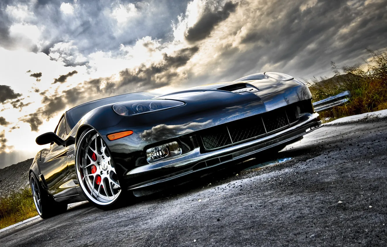 Photo wallpaper road, corvette, chrome, chevrolet, road