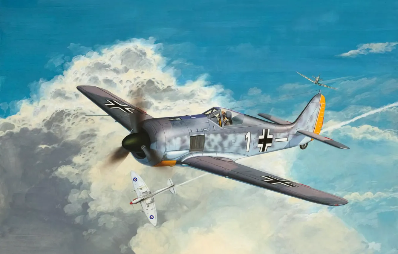 Photo wallpaper war, art, airplane, painting, WW2, aviaiton, Focke Wulf Fw 190A-8