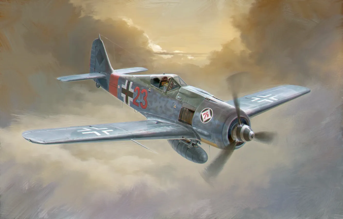 Photo wallpaper war, art, painting, WW2, Focke-Wulf Fw190A-7 The 1st Flying Grope