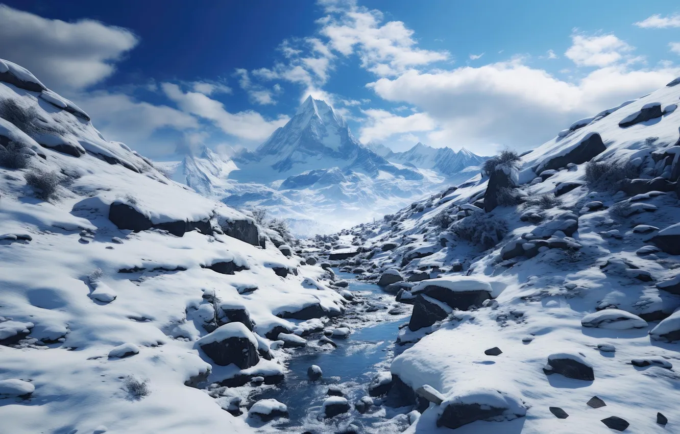 Photo wallpaper winter, snow, mountains