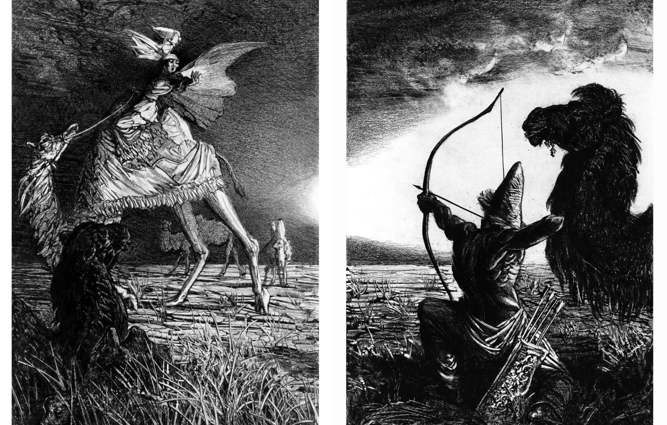 Photo wallpaper camel, Archer, Aibek Begalin, The death of Ana-Beyit (reversal), Illustrations of Aitmatov, And the day …