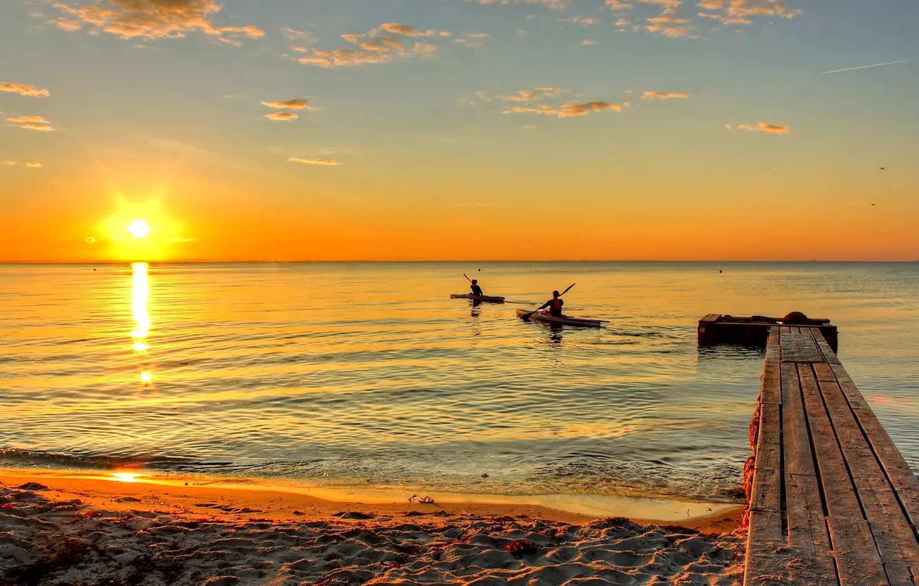 Photo wallpaper sunset, clouds, landscapes, sun, sunny