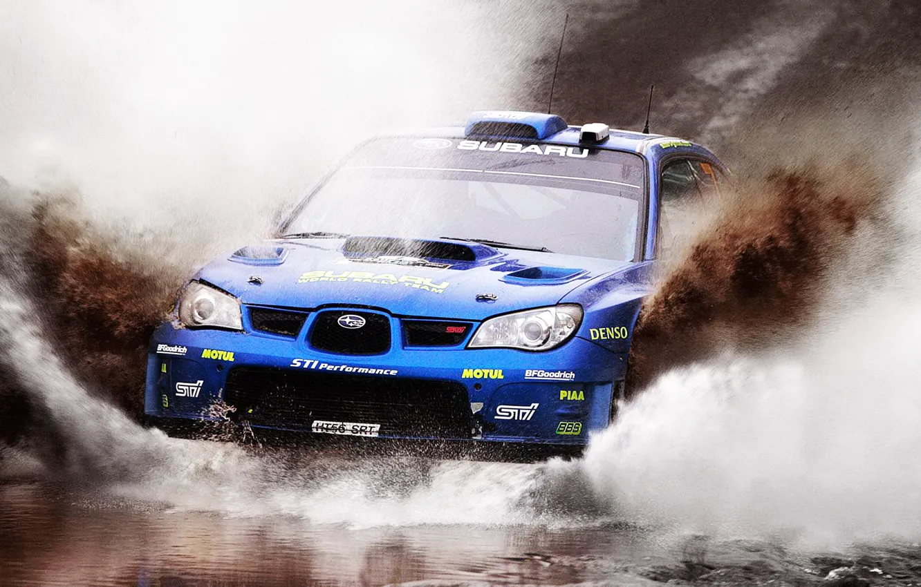 Photo wallpaper Water, Subaru, Impreza, Machine, The hood, Dirt, Day, Squirt