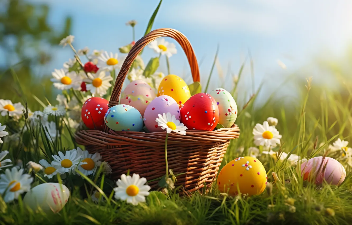 Photo wallpaper flowers, eggs, spring, colorful, Easter, flowers, spring, Easter