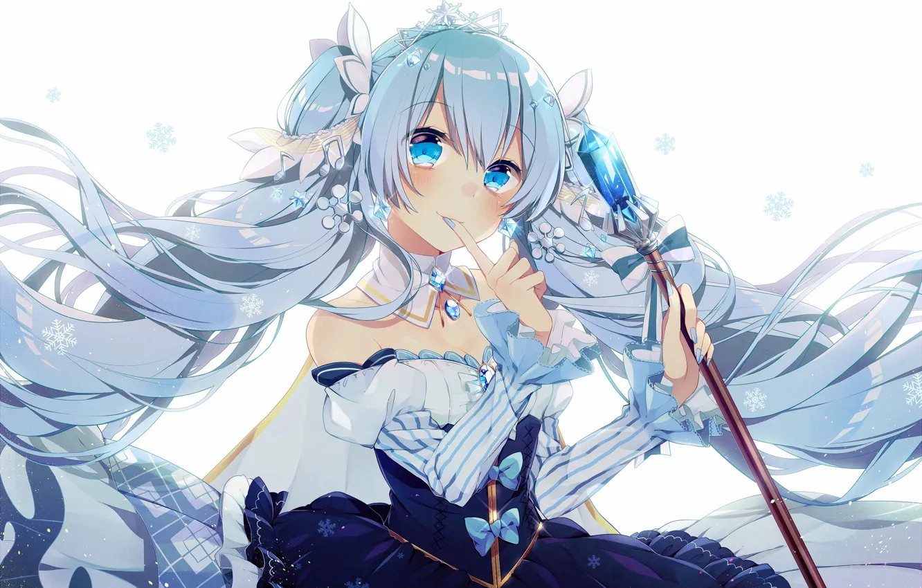 Photo wallpaper snowflakes, vocaloid, hatsune miku, Vocaloid, Hatsune Miku