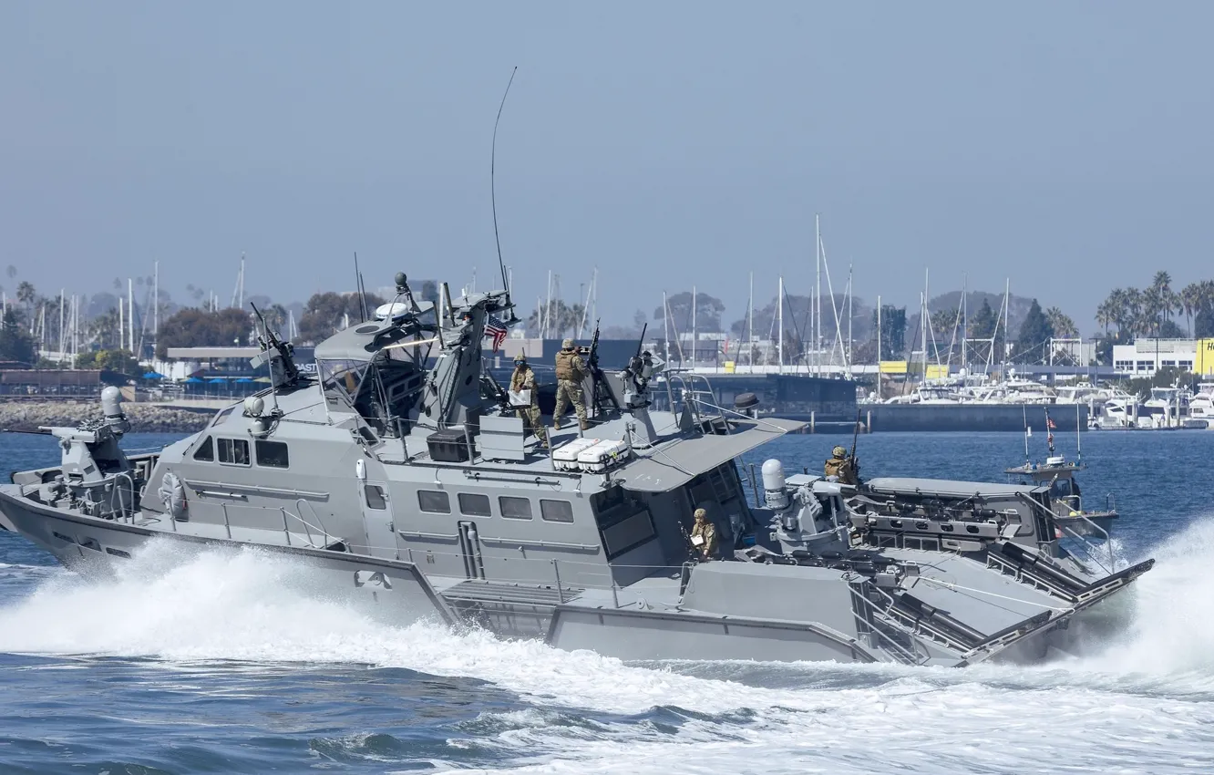 Photo wallpaper boat, soldiers, warship