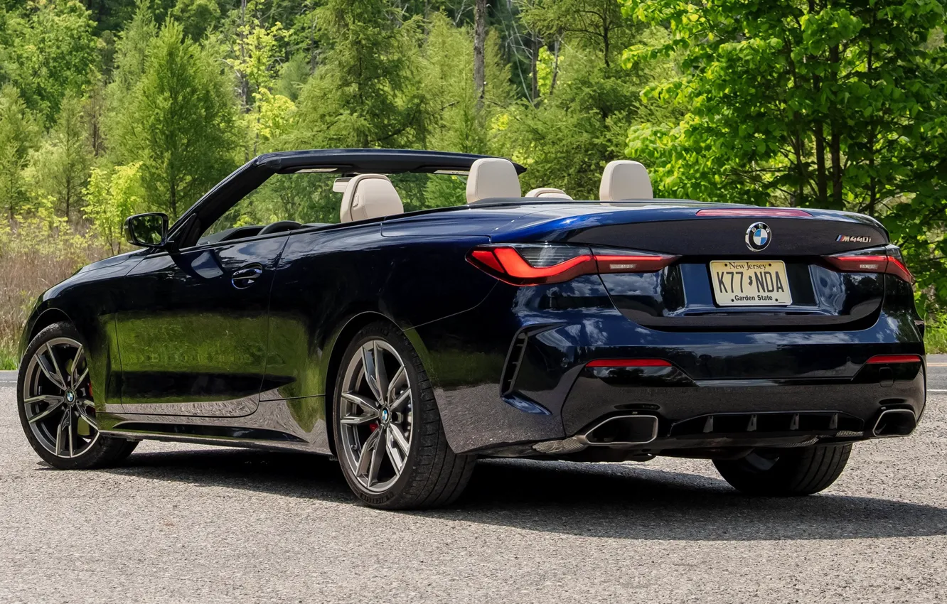 Photo wallpaper asphalt, trees, BMW, convertible, exterior, Convertible, 2021, M440i