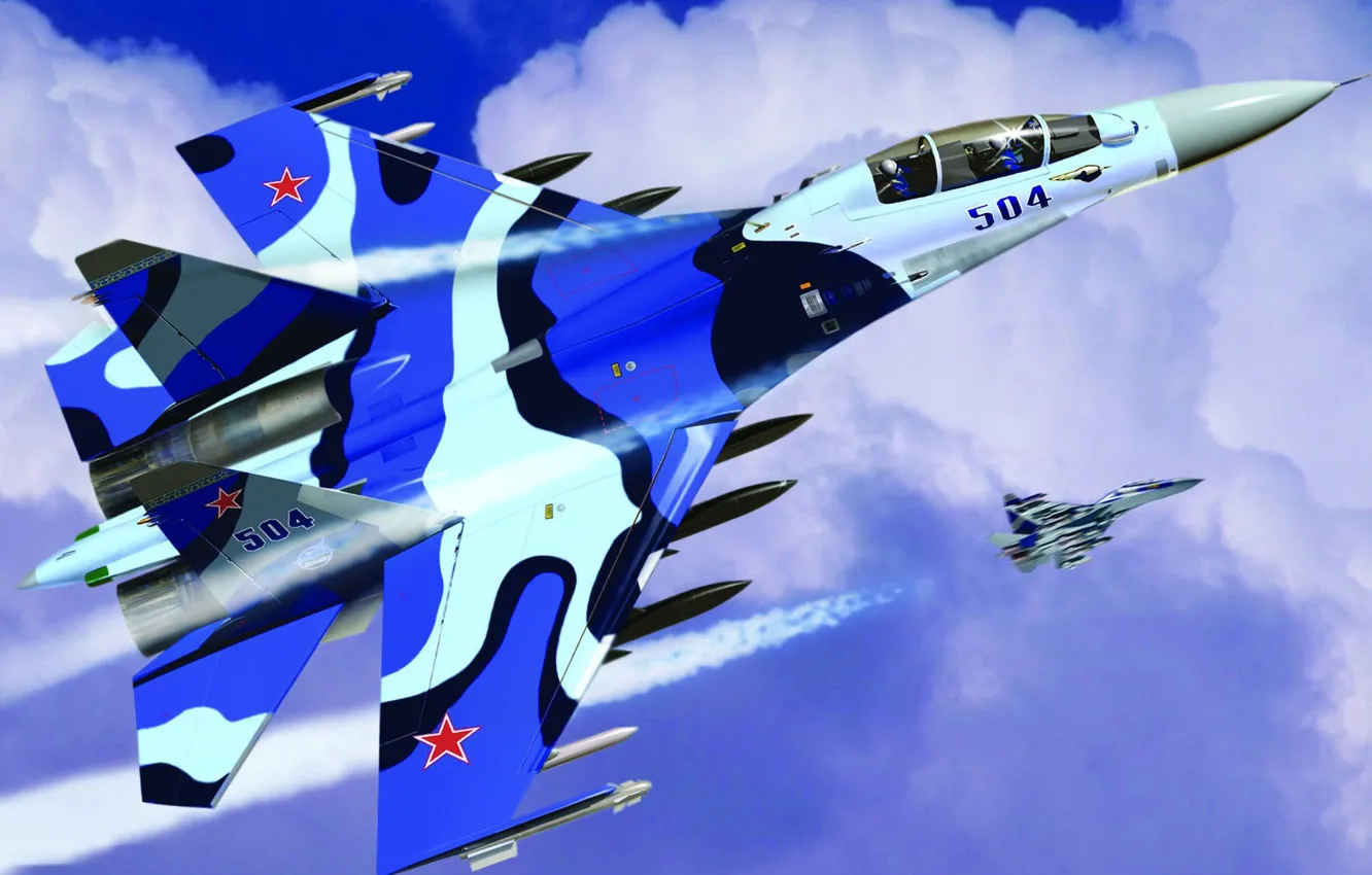 Photo wallpaper fighter, art, the plane, BBC, OKB, Russian, multipurpose, Dry