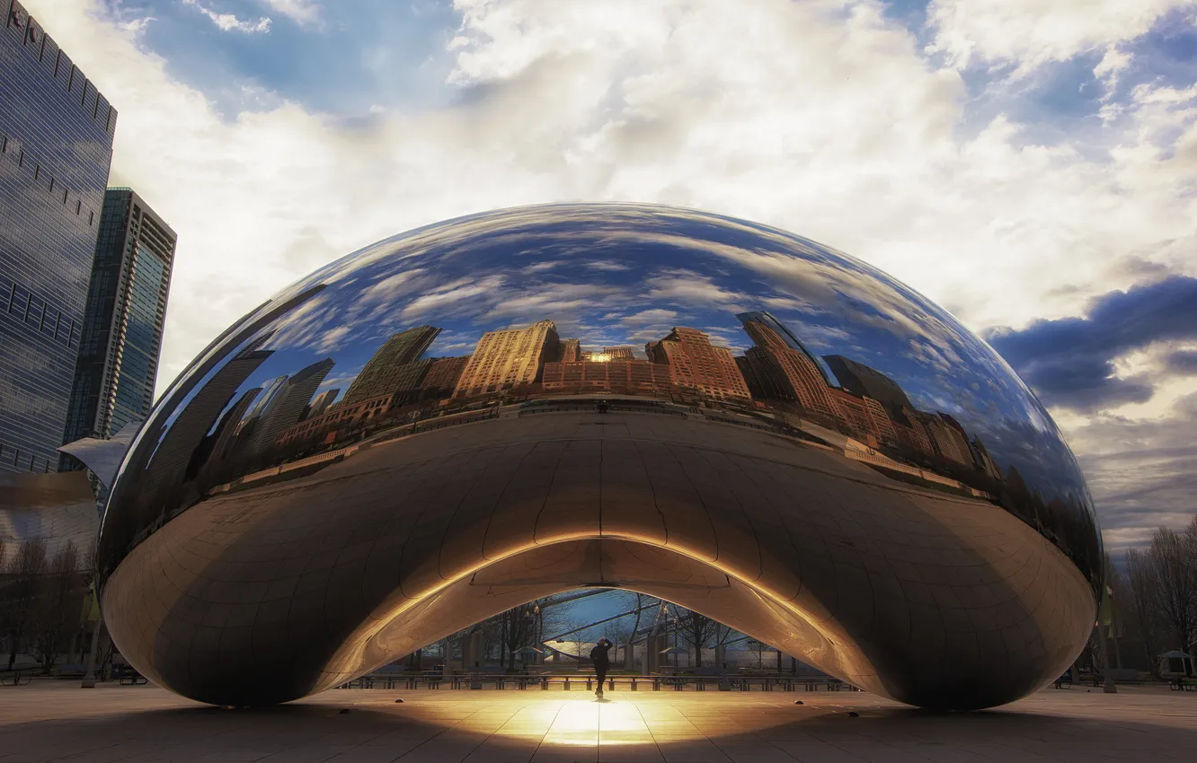 Photo wallpaper the city, Park, Chicago, sculpture, morning, chicago, Illinois, millenium park