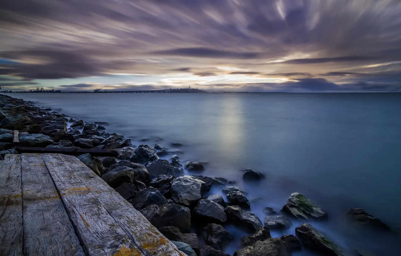 Photo wallpaper sea, night, beeeg