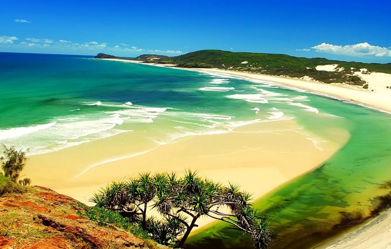 Photo wallpaper sea, beach, the sky, clouds, nature, shore, Bay, tide