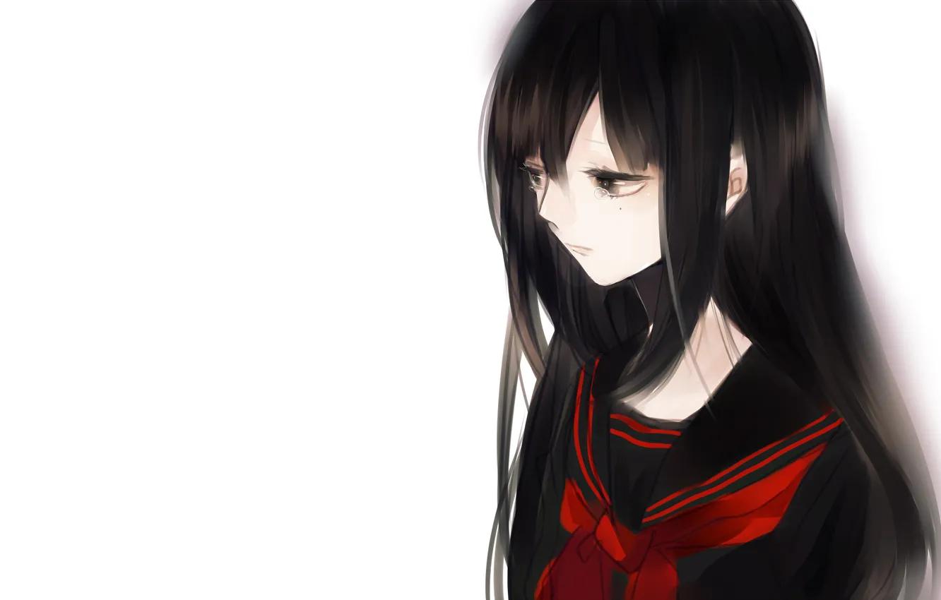 Photo wallpaper girl, tears, schoolgirl, school uniform, red bow