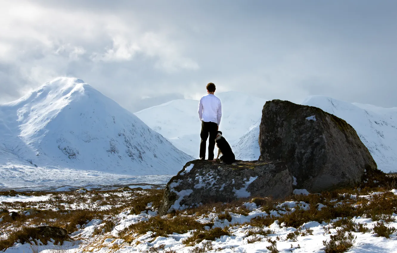 Photo wallpaper cold, winter, the sky, snow, mountains, stones, each, loyalty