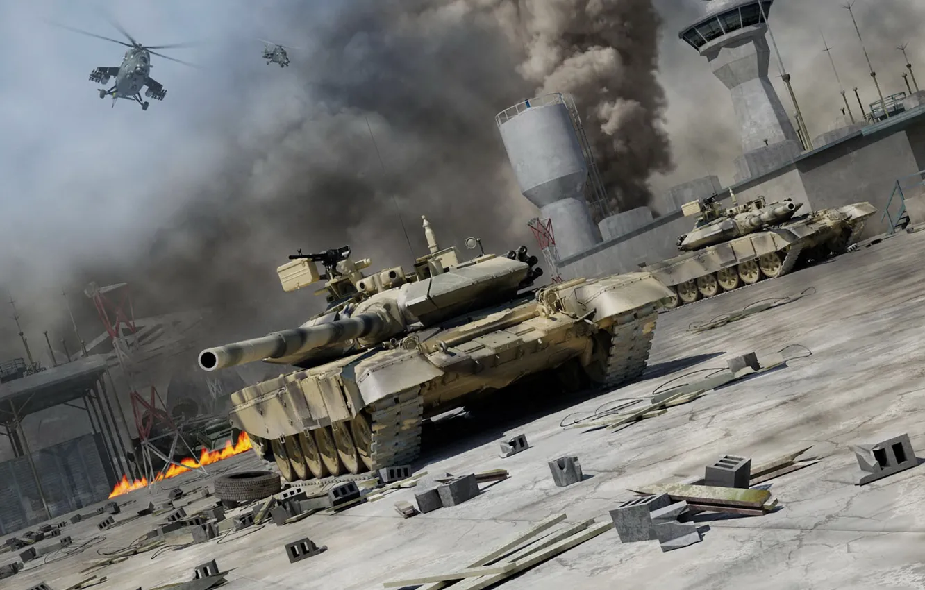 Photo wallpaper war, T-90, Russian tanks, Combat operations
