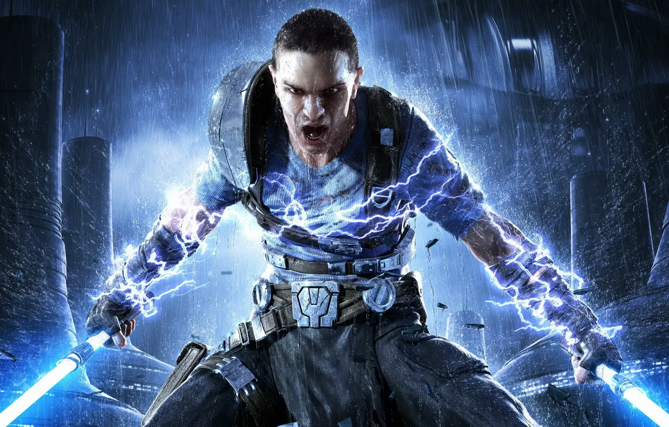 Photo wallpaper rain, rage, swords, Jedi, Star Wars: The Force Unleashed 2