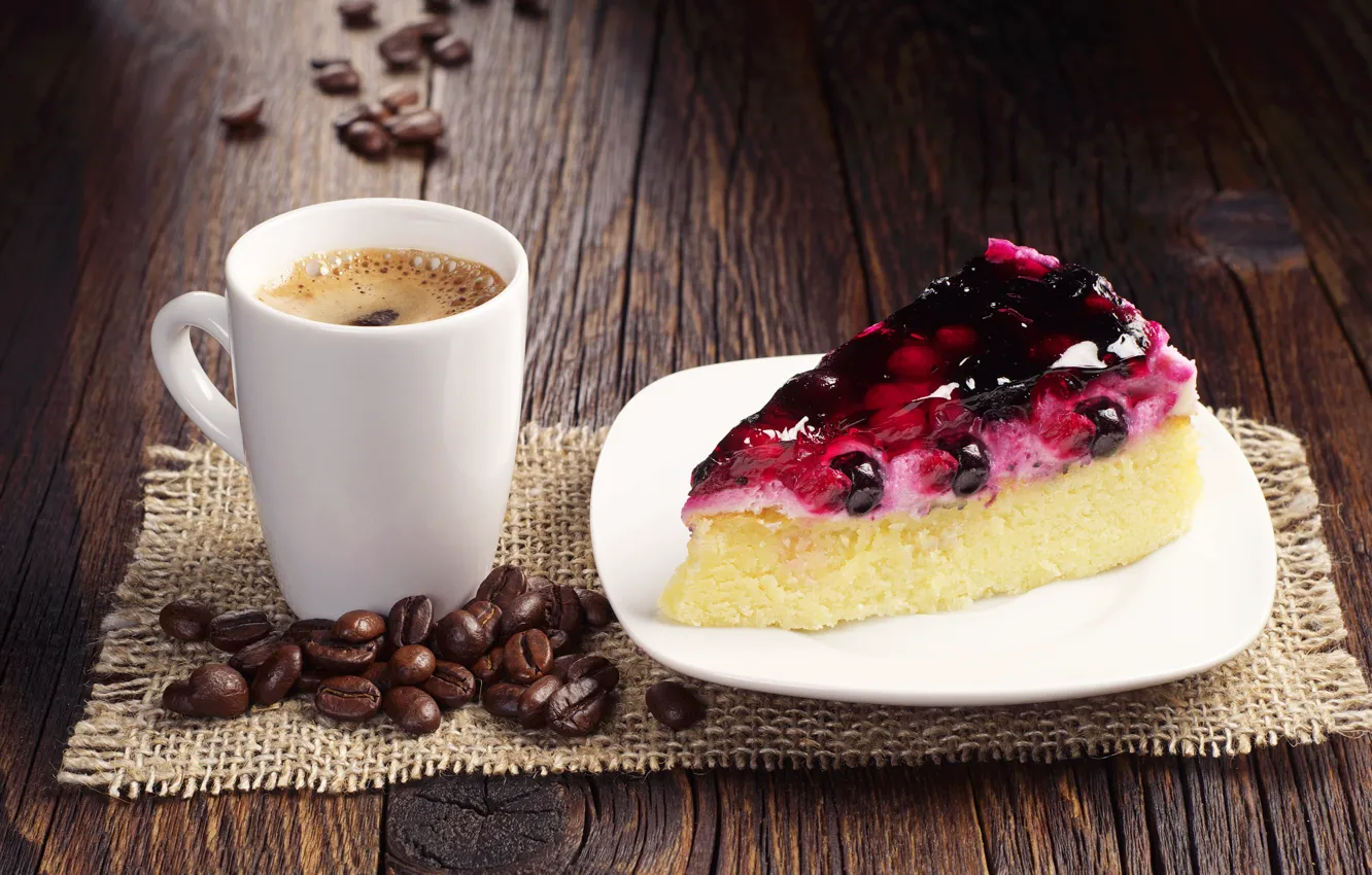 Photo wallpaper coffee, cake, coffee beans