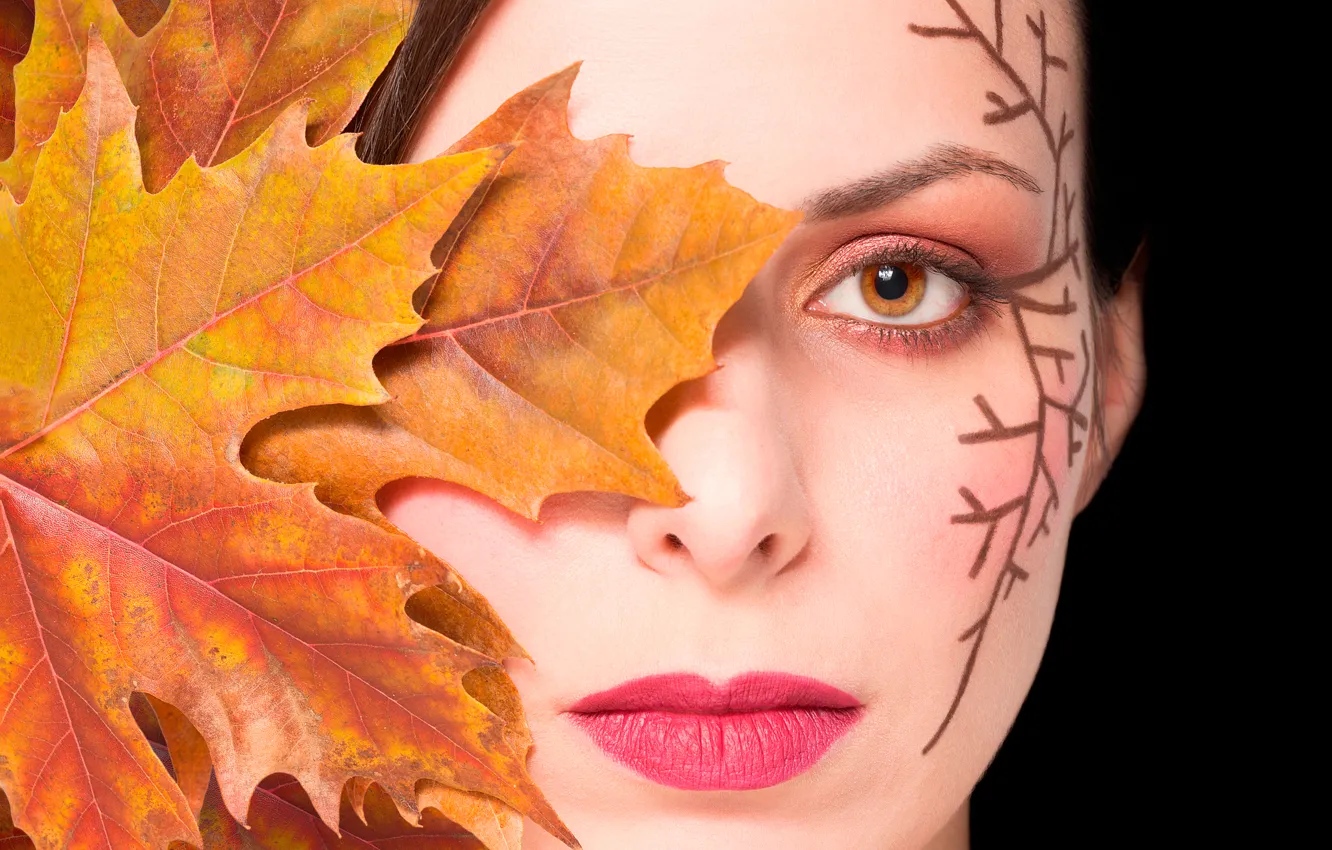 Photo wallpaper autumn, look, sheet, portrait, makeup