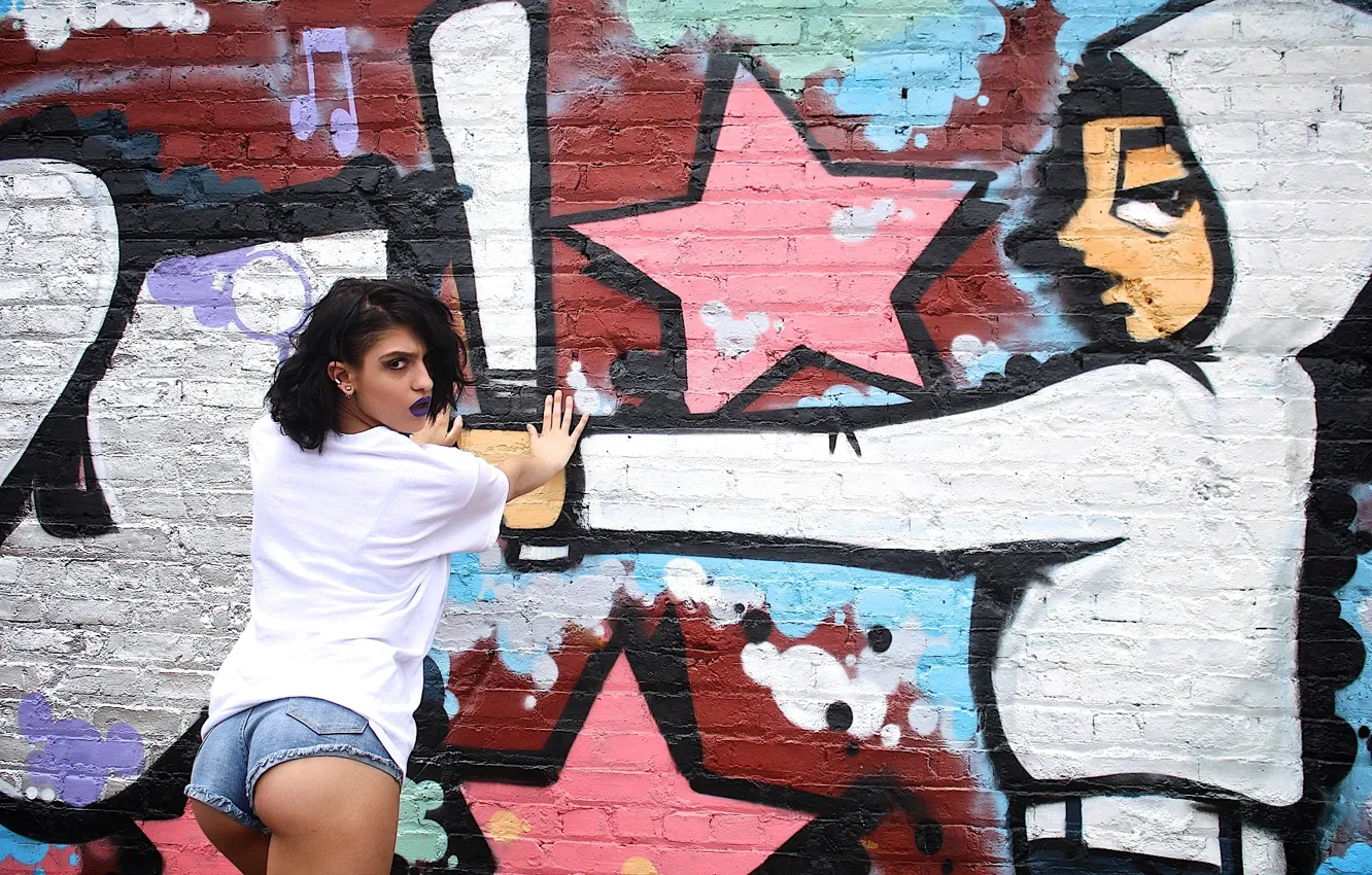 Photo wallpaper girl, pose, wall, Alexandria