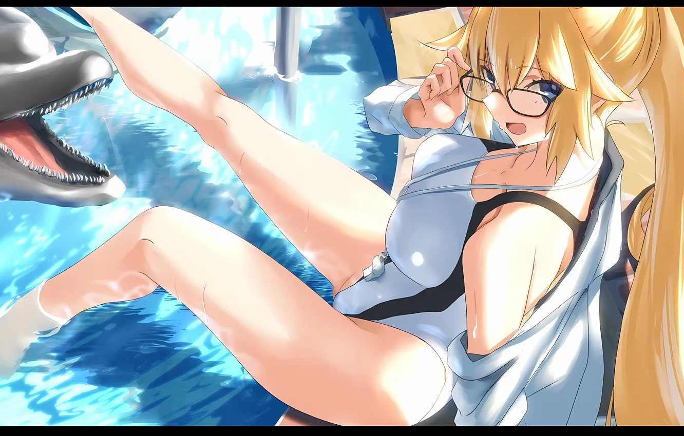 Photo wallpaper girl, sexy, wet, long hair, legs, boobs, anime, water