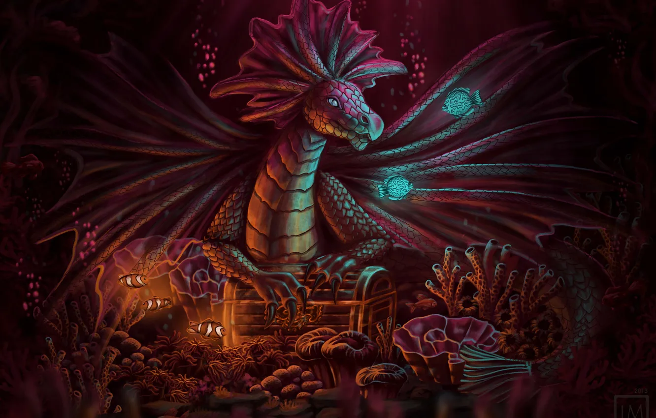 Photo wallpaper fish, dragon, being, art, treasures, under water