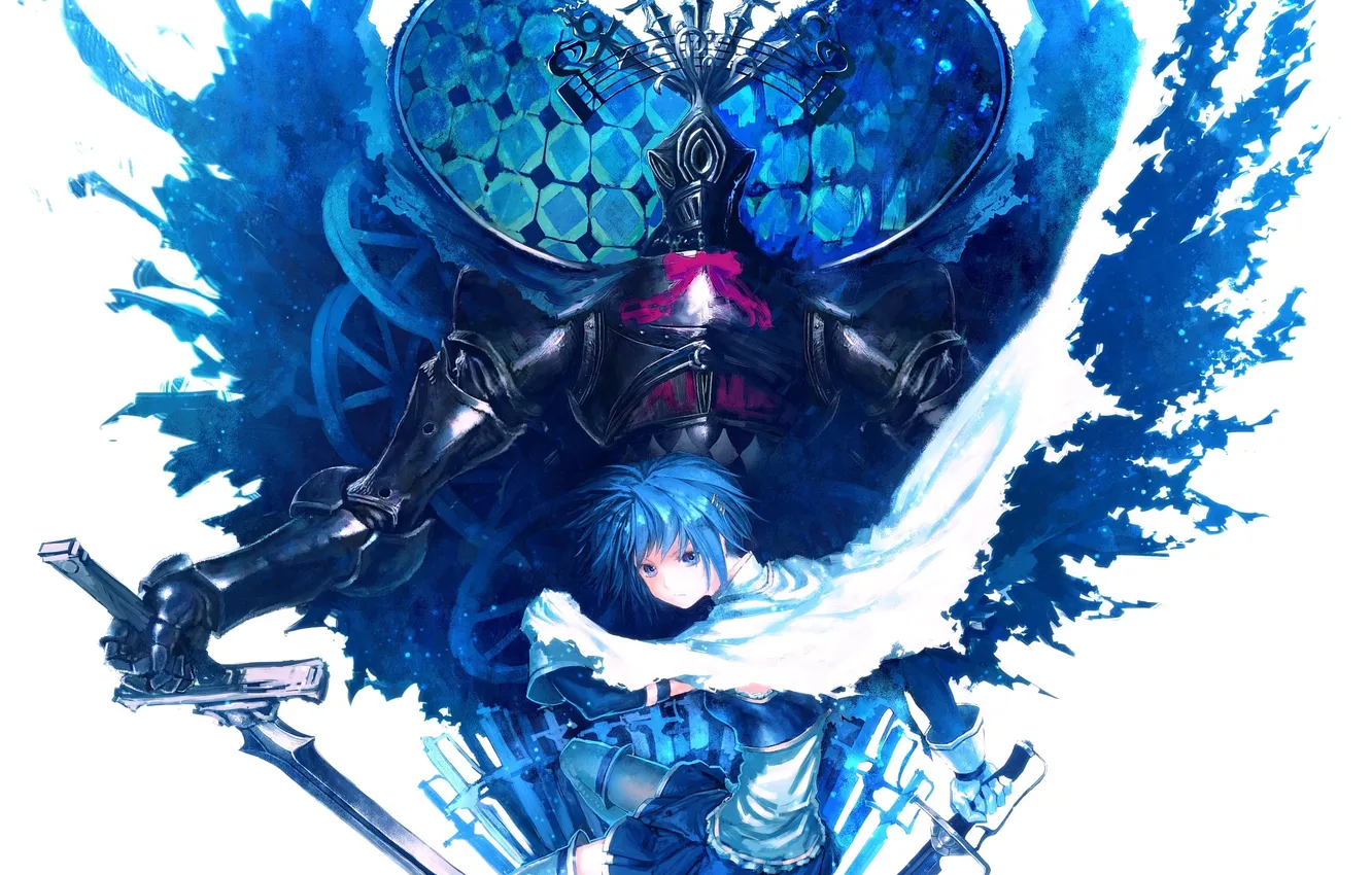 Photo wallpaper girl, weapons, katana, armor, anime, art, helmet, monster
