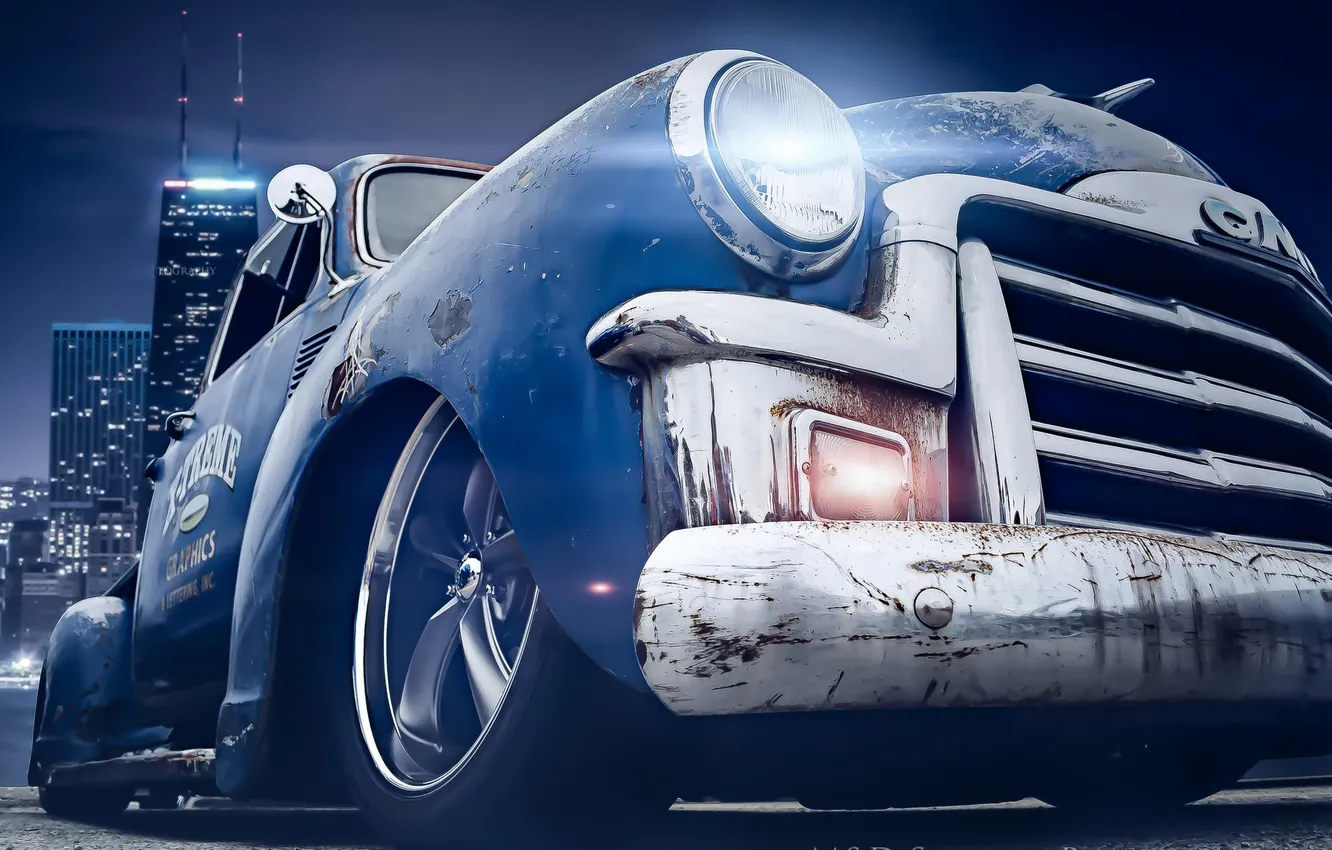 Photo wallpaper tuning, night, stance, old car