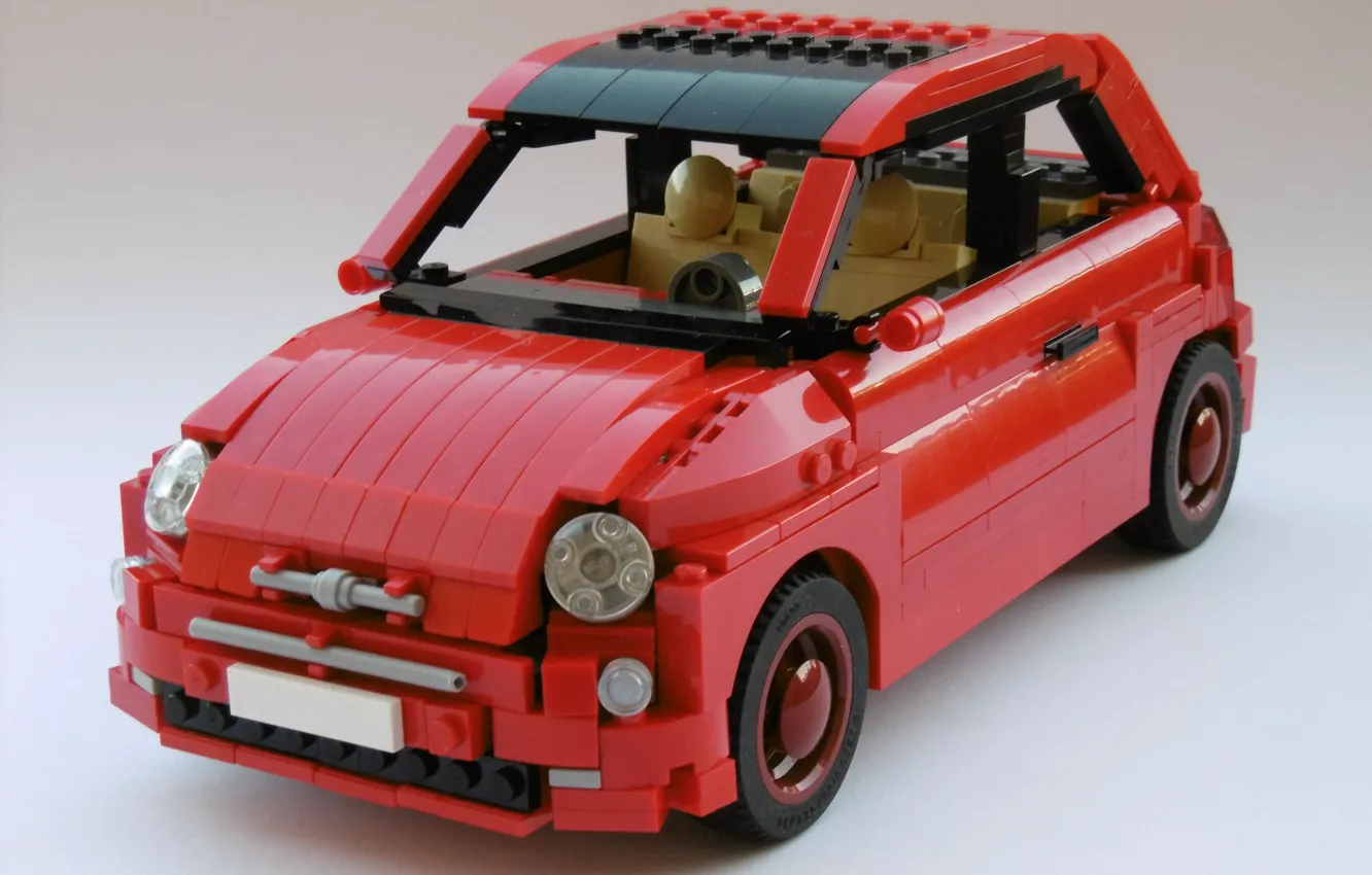 Photo wallpaper red, Lego, Fiat 500, LEGO Fiat 500, Toy car, Toy Car