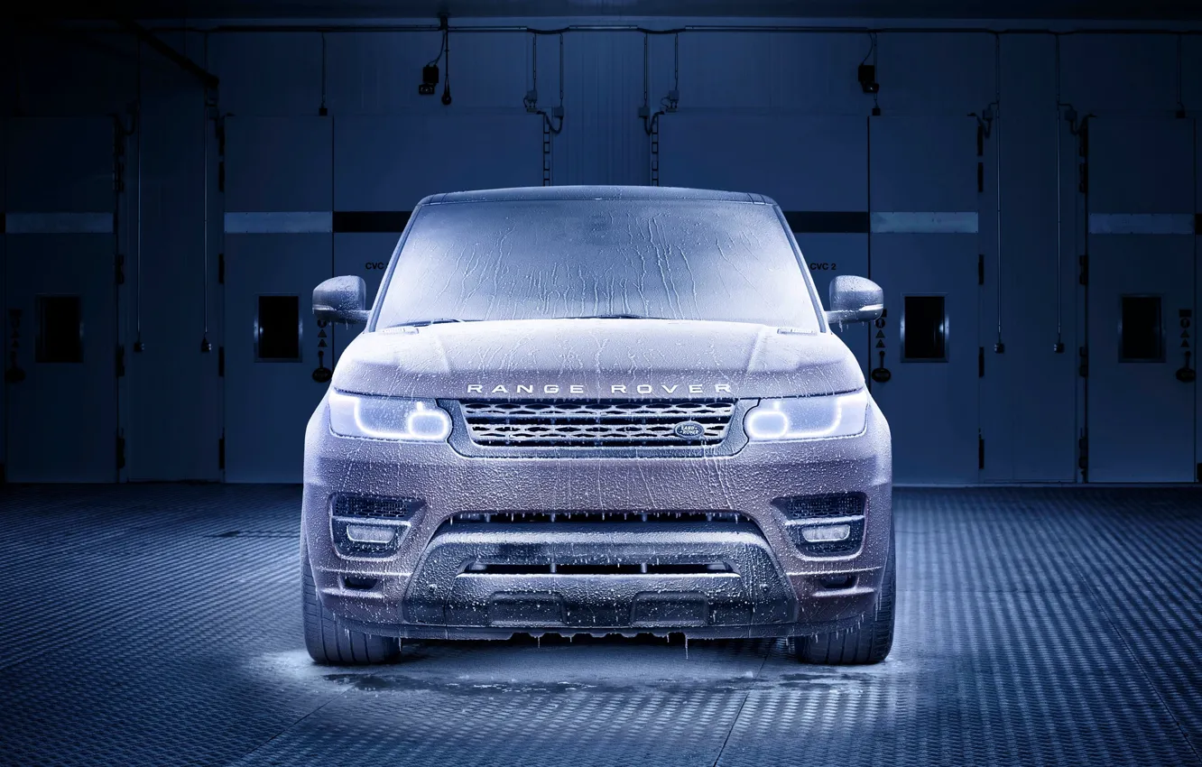 Photo wallpaper Auto, Blue, Machine, Ice, Lights, Land Rover, Range Rover, Frost