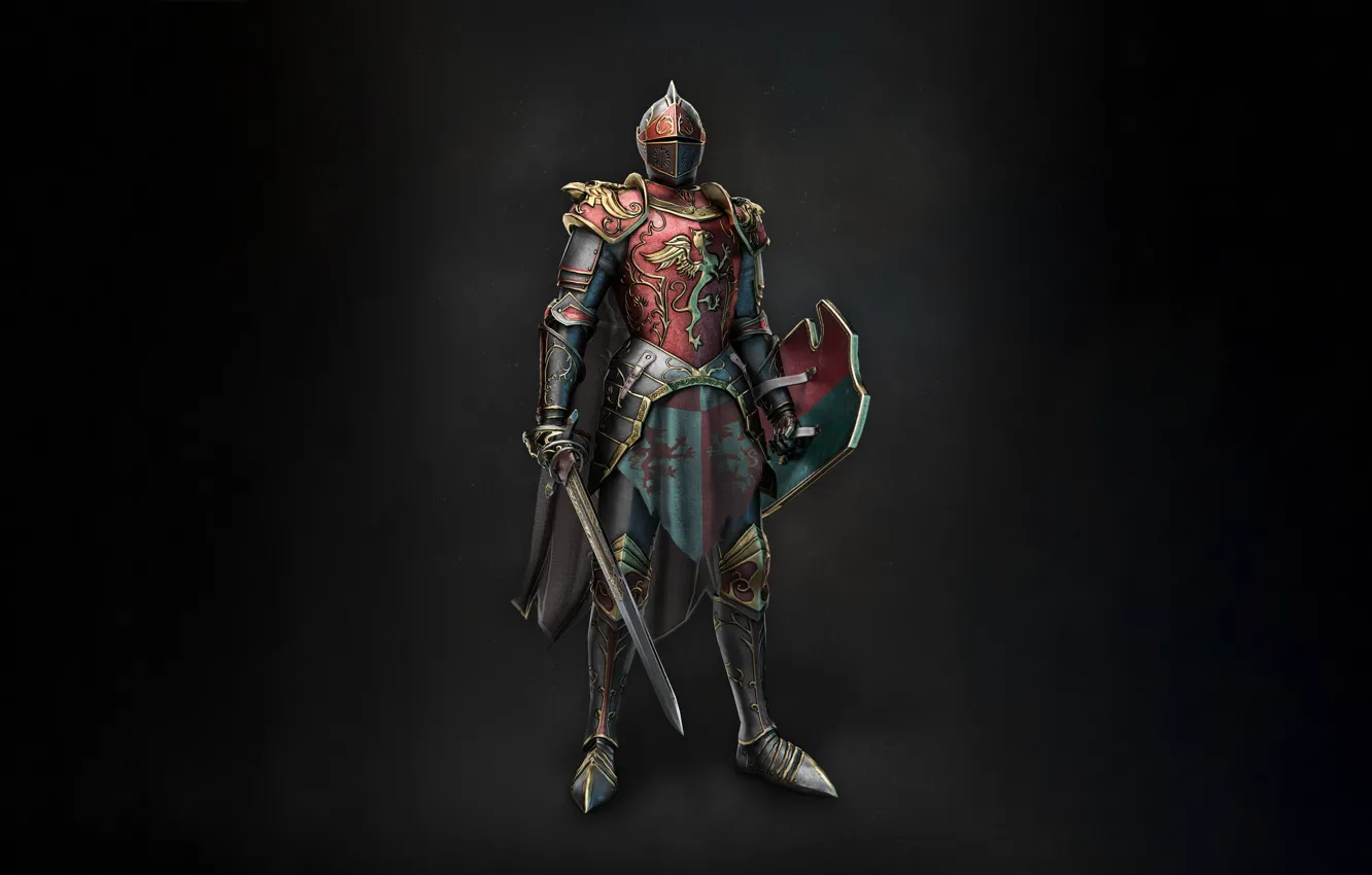 Photo wallpaper minimalism, sword, armor, warrior, sword, shield, knight, armor