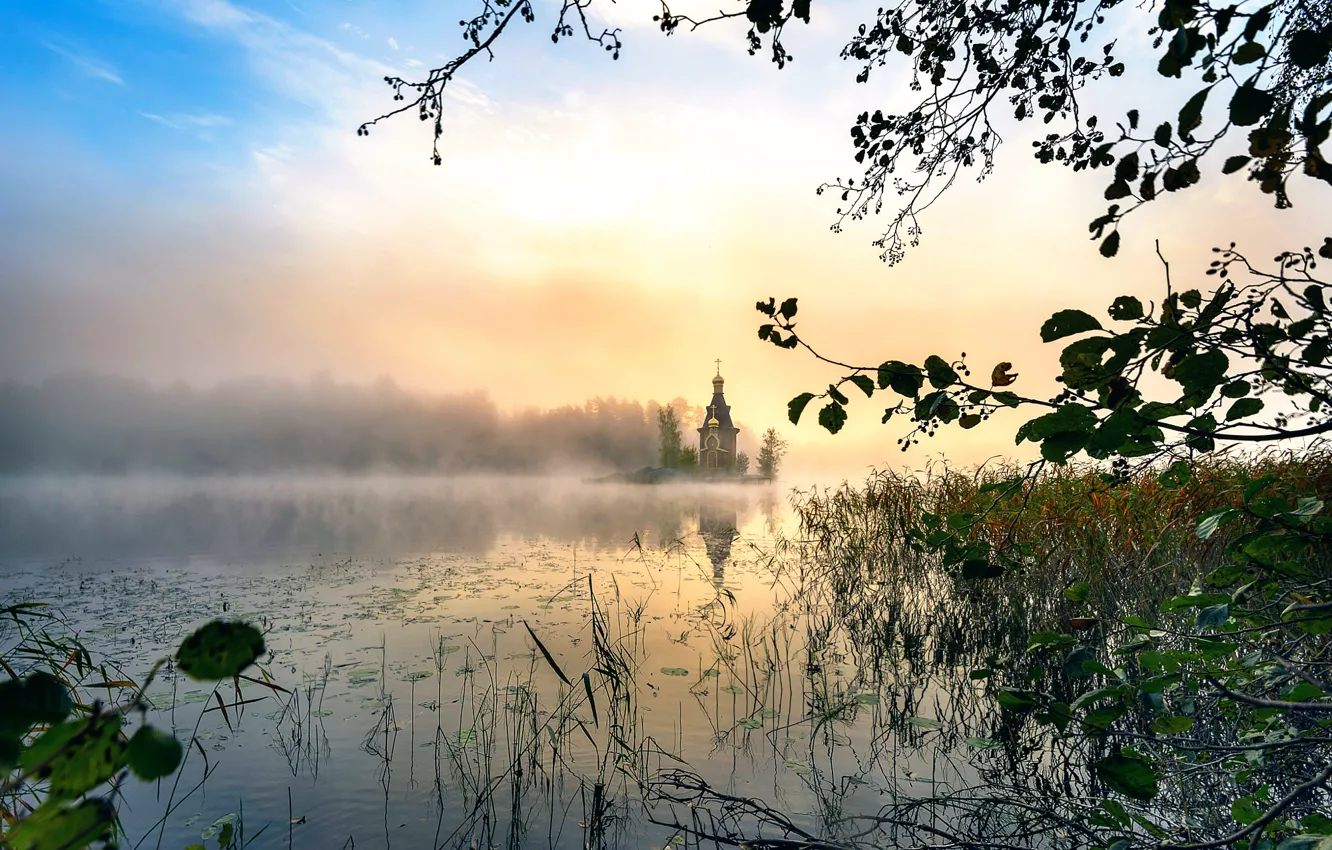Photo wallpaper misty morning, Vuoksa, On The River