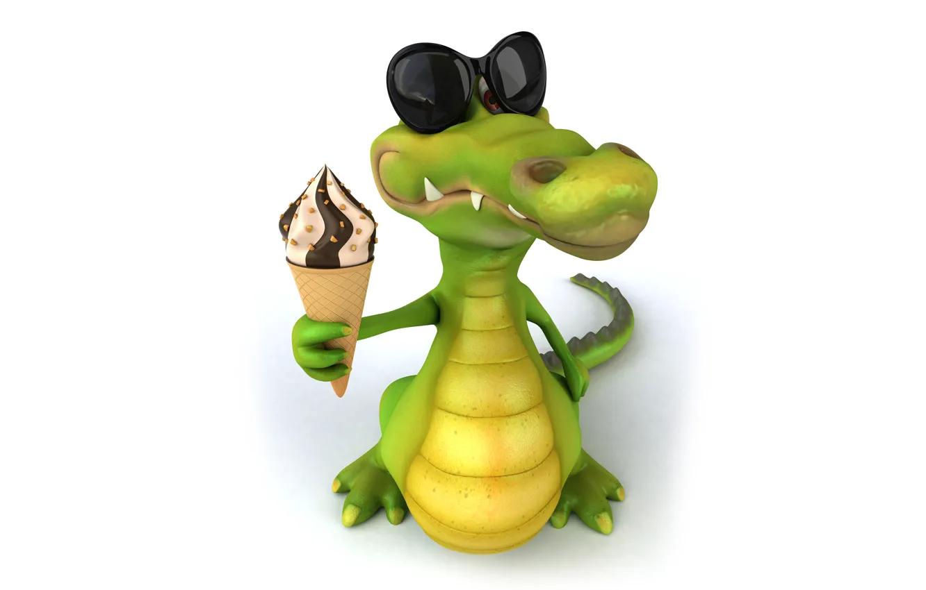 Photo wallpaper funny, ice cream, crocodile, Character