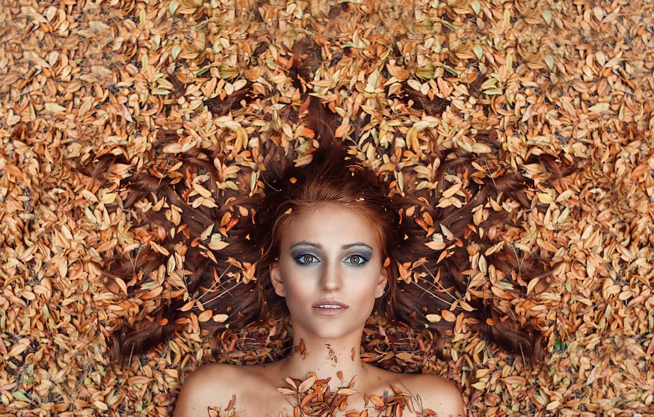 Photo wallpaper autumn, leaves, girl, Alessandro Di Cicco, Aigeus