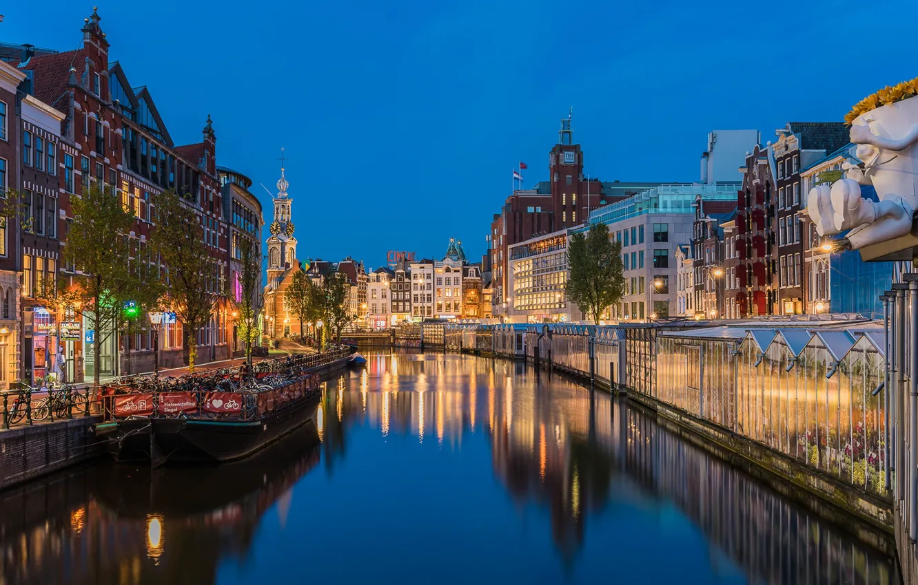 Photo wallpaper the city, view, the evening, Amsterdam, Netherlands
