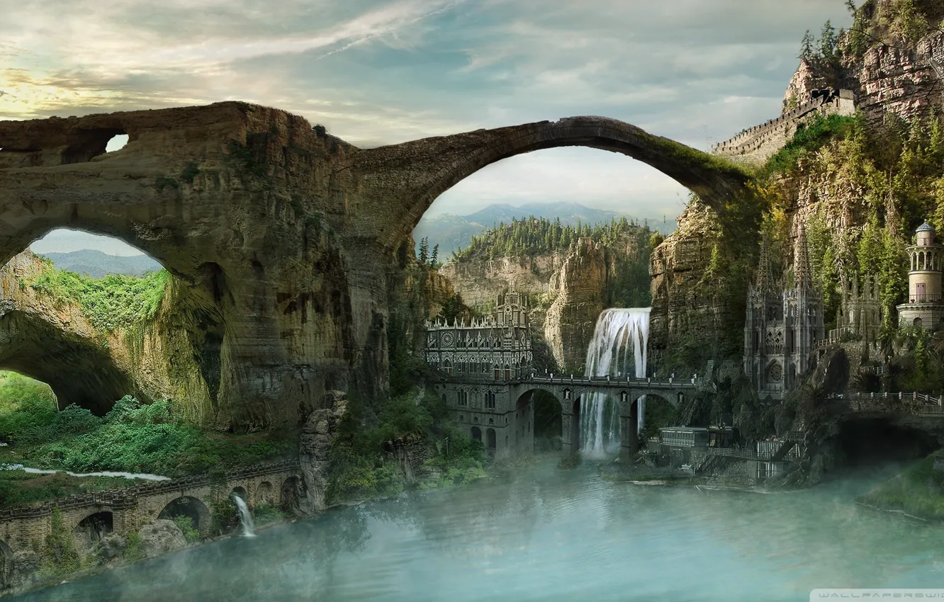 Photo wallpaper the city, fantasy, stones, art, arch, fortress