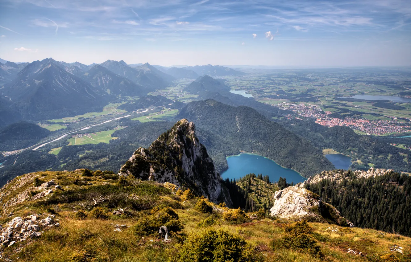 Photo wallpaper forest, mountains, lake, valley