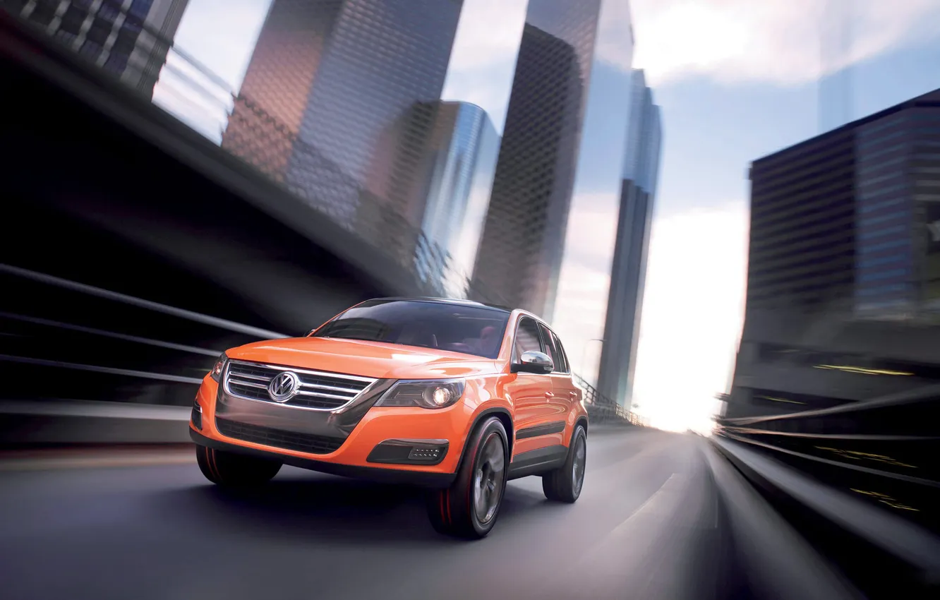 Photo wallpaper road, orange, the city, Volkswagen
