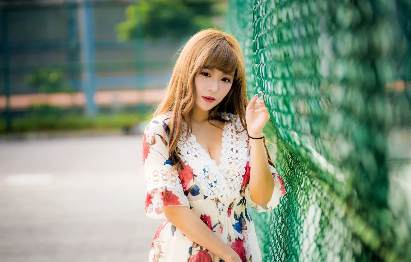 Photo wallpaper girl, Asian, cutie, bokeh