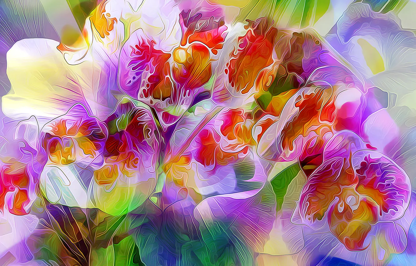 Photo wallpaper line, flowers, nature, paint, petals