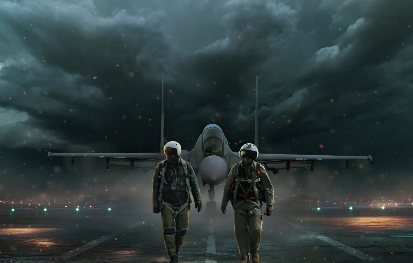 Photo wallpaper Pilots, Airfield, military aircraft