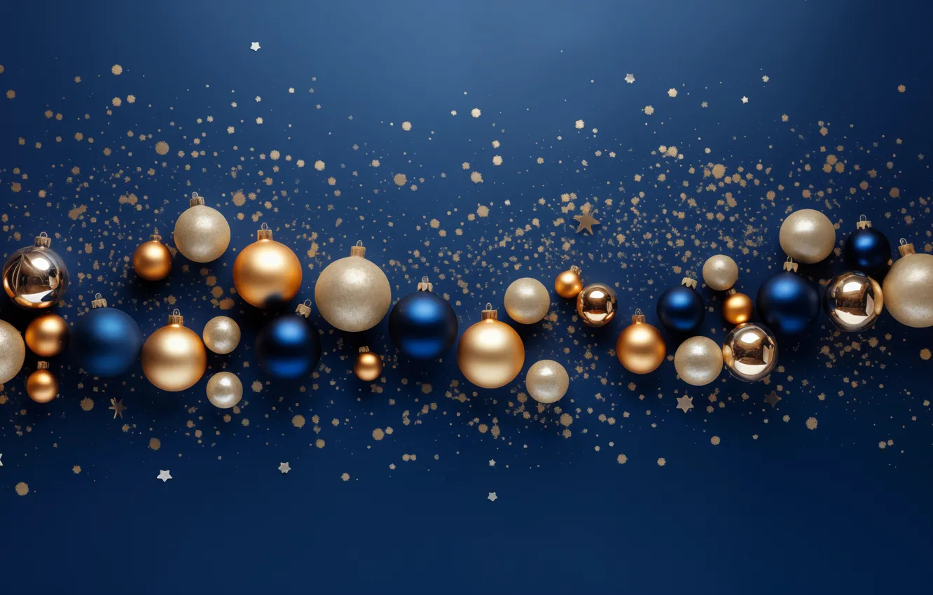 Photo wallpaper balls, blue, Shine, new year, Christmas, gold, gold plated, placer