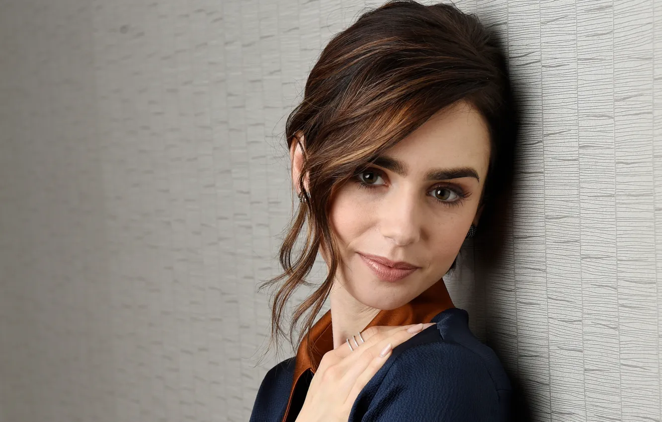 Photo wallpaper portrait, makeup, dress, actress, hairstyle, brown hair, photoshoot, Lily Collins