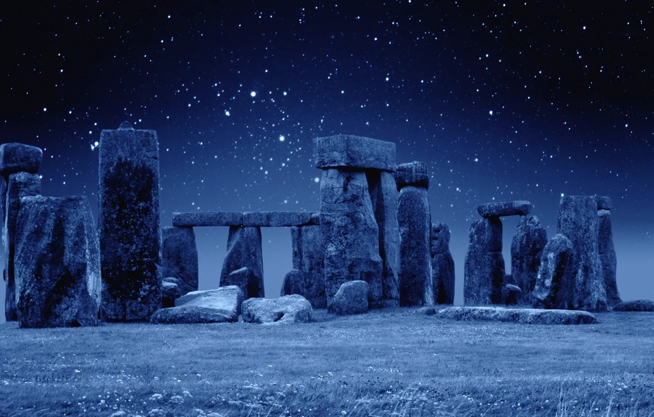 Photo wallpaper night, England, stars, Stonehenge, Stonehenge