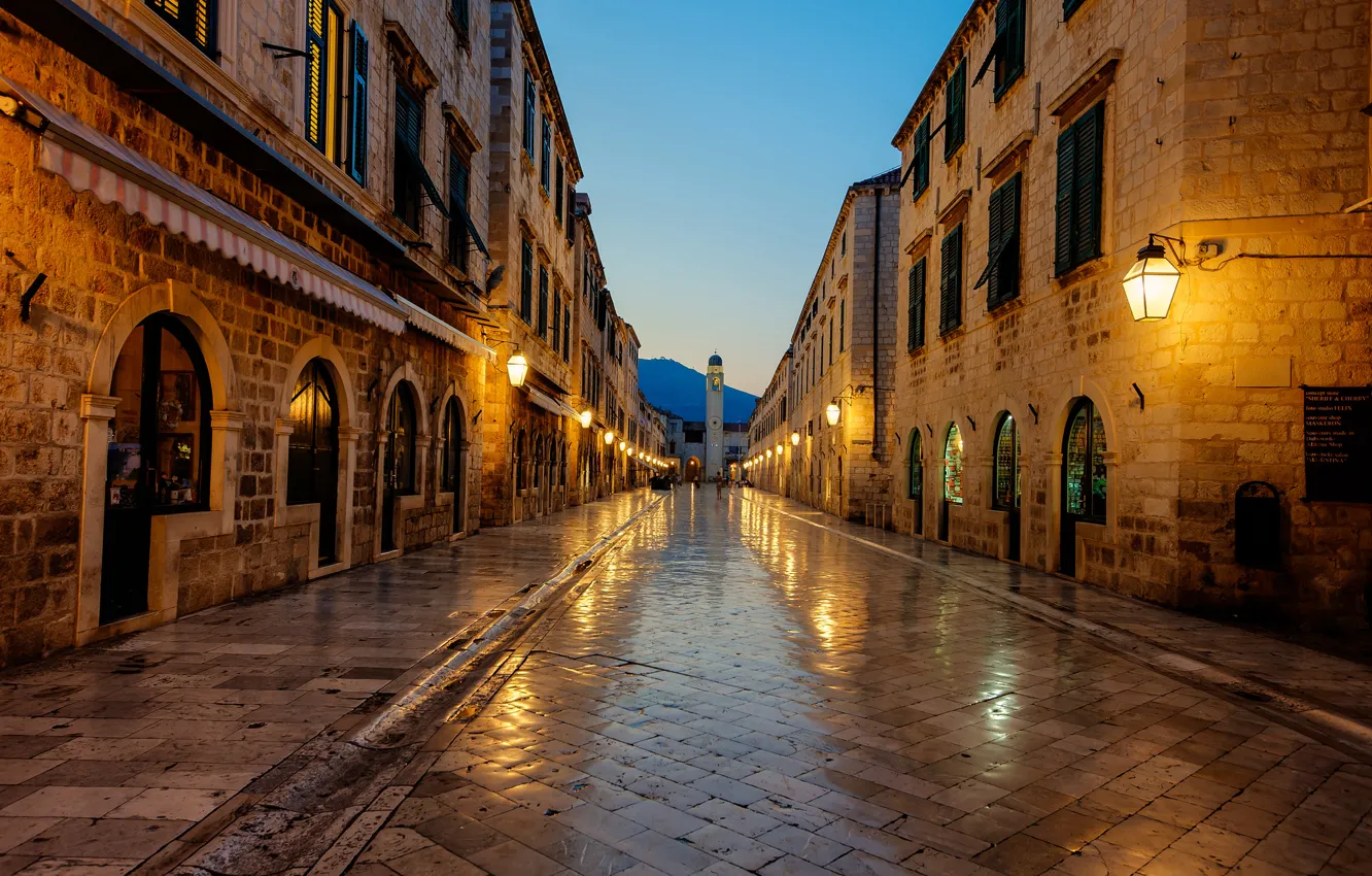 Photo wallpaper sunrise, Croatia, Croatia, Dubrovnik, Dubrovnik, Stradun