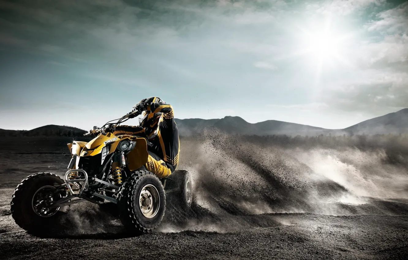 Photo wallpaper sand, track, ATV, riding