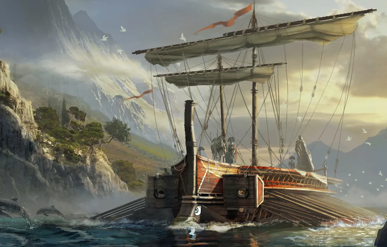 Photo wallpaper multi-platform video game, Eddie Bennun, Assassin's Creed:Origins, Greek Trireme