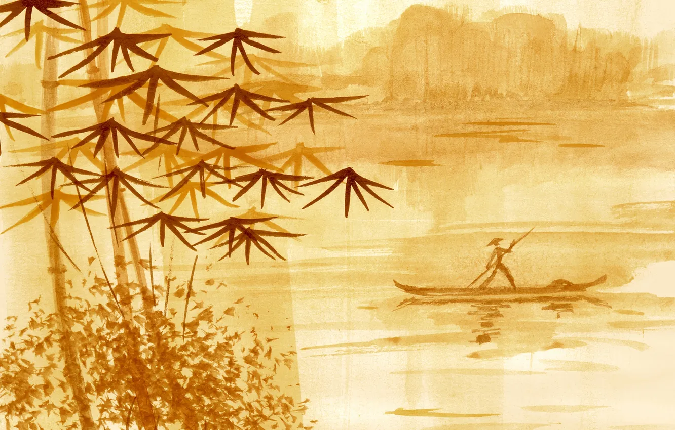 Photo wallpaper people, Chinese painting, junk